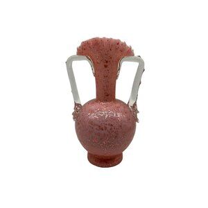 Stevens And Williams VTG Pink Cased Glass Blown Vase w/Thorn Handles Mica Flakes